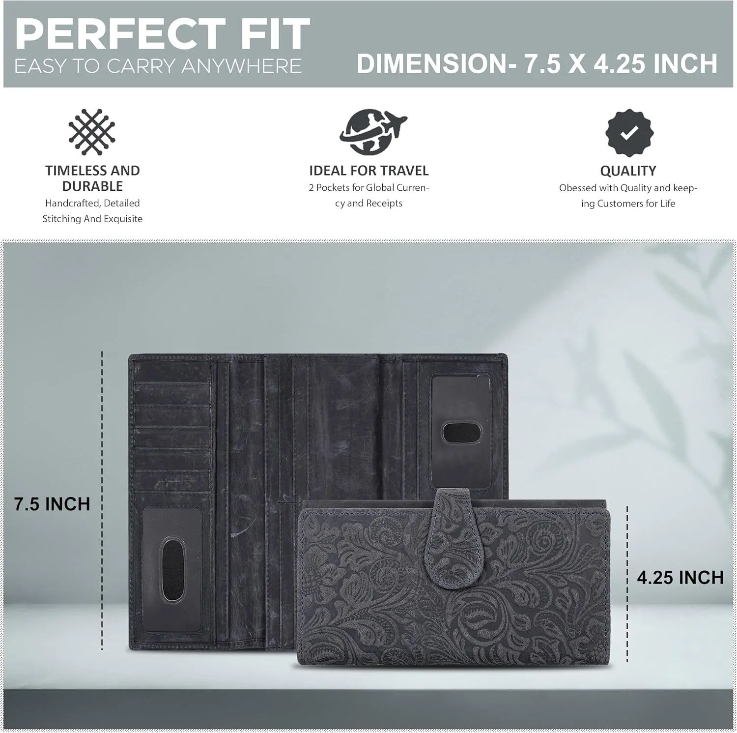 Real Leather Women Wallet Leather with RFID Blocking - Designer Trifold Card Holder Ladies Clutch with ID Window Wallets