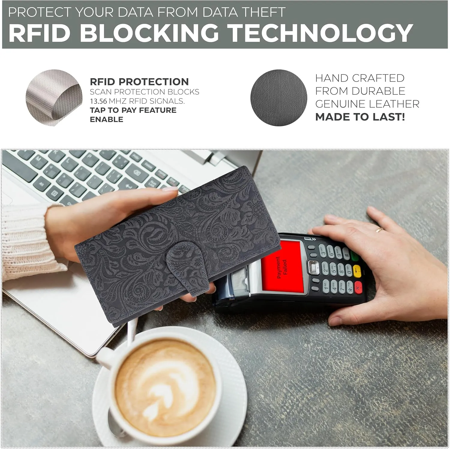 Real Leather Women Wallet Leather with RFID Blocking - Designer Trifold Card Holder Ladies Clutch with ID Window Wallets