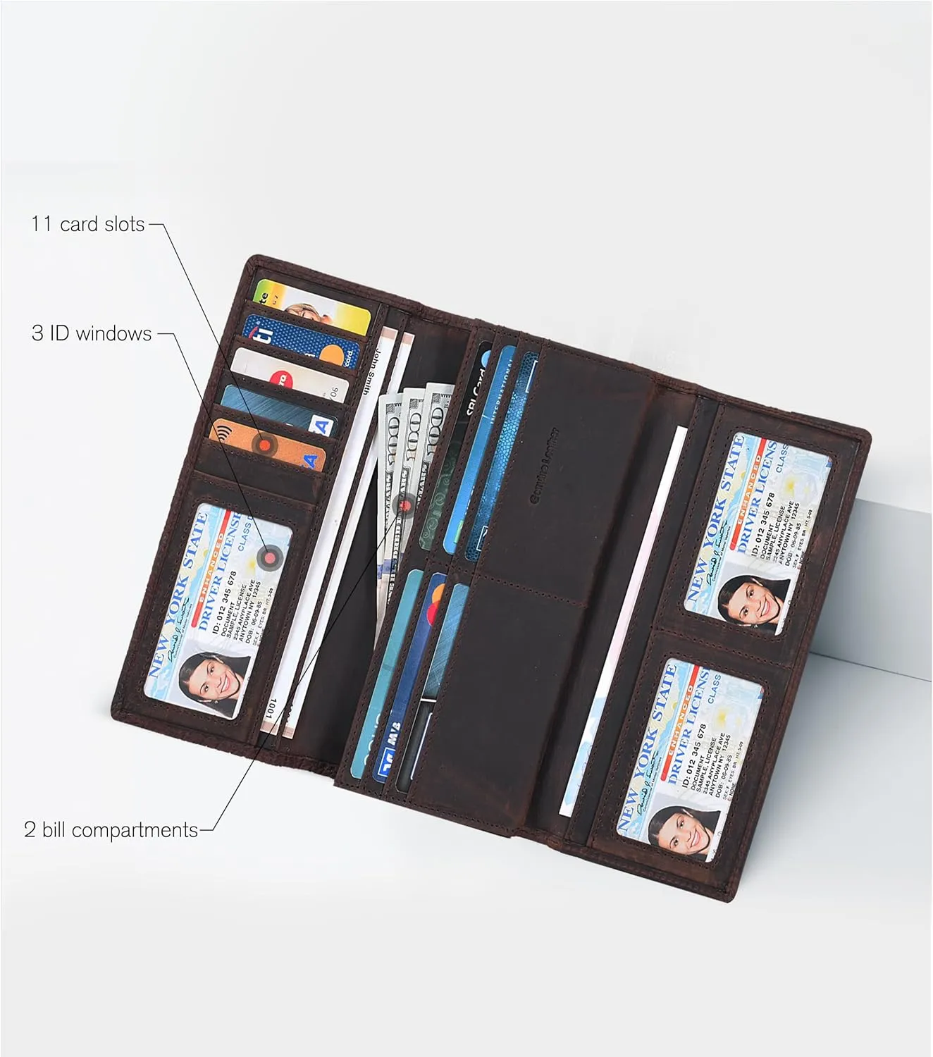Real Leather Women Wallet Leather with RFID Blocking -Trifold Card Holder Designer Ladies Clutch with ID Window Wallets