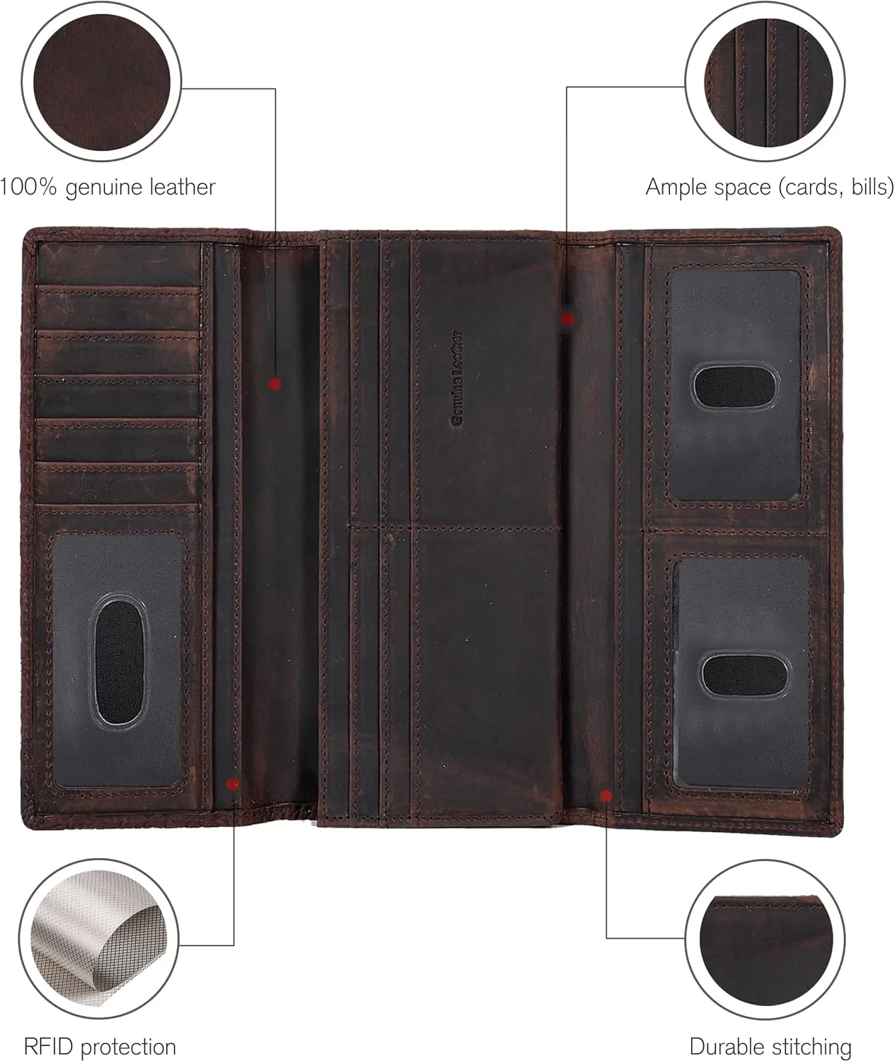 Real Leather Women Wallet Leather with RFID Blocking -Trifold Card Holder Designer Ladies Clutch with ID Window Wallets