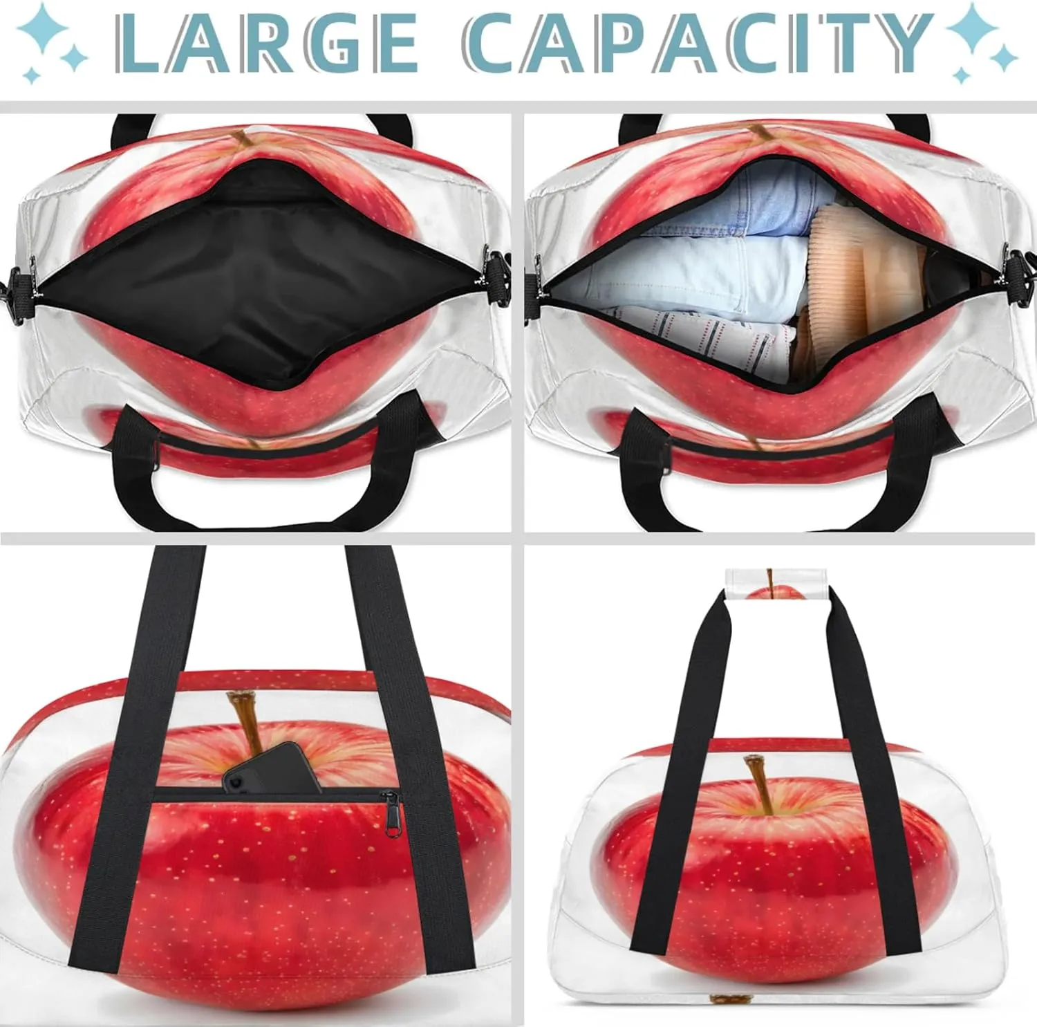 Red Apples Fruit Small Gym Bag 18 inch Carry On Duffel Bag for Weekender Travel Sports Workout Yoga Gymnastics Dance Ballet