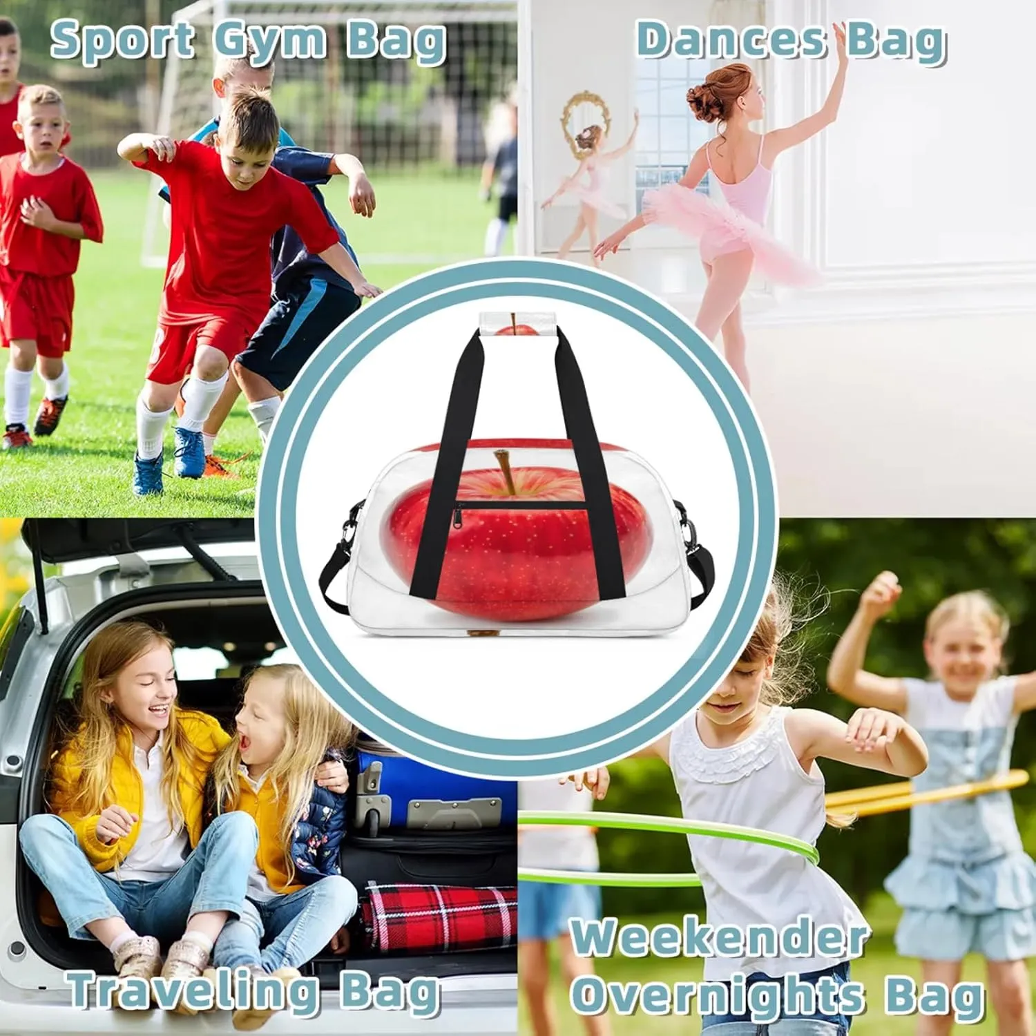 Red Apples Fruit Small Gym Bag 18 inch Carry On Duffel Bag for Weekender Travel Sports Workout Yoga Gymnastics Dance Ballet