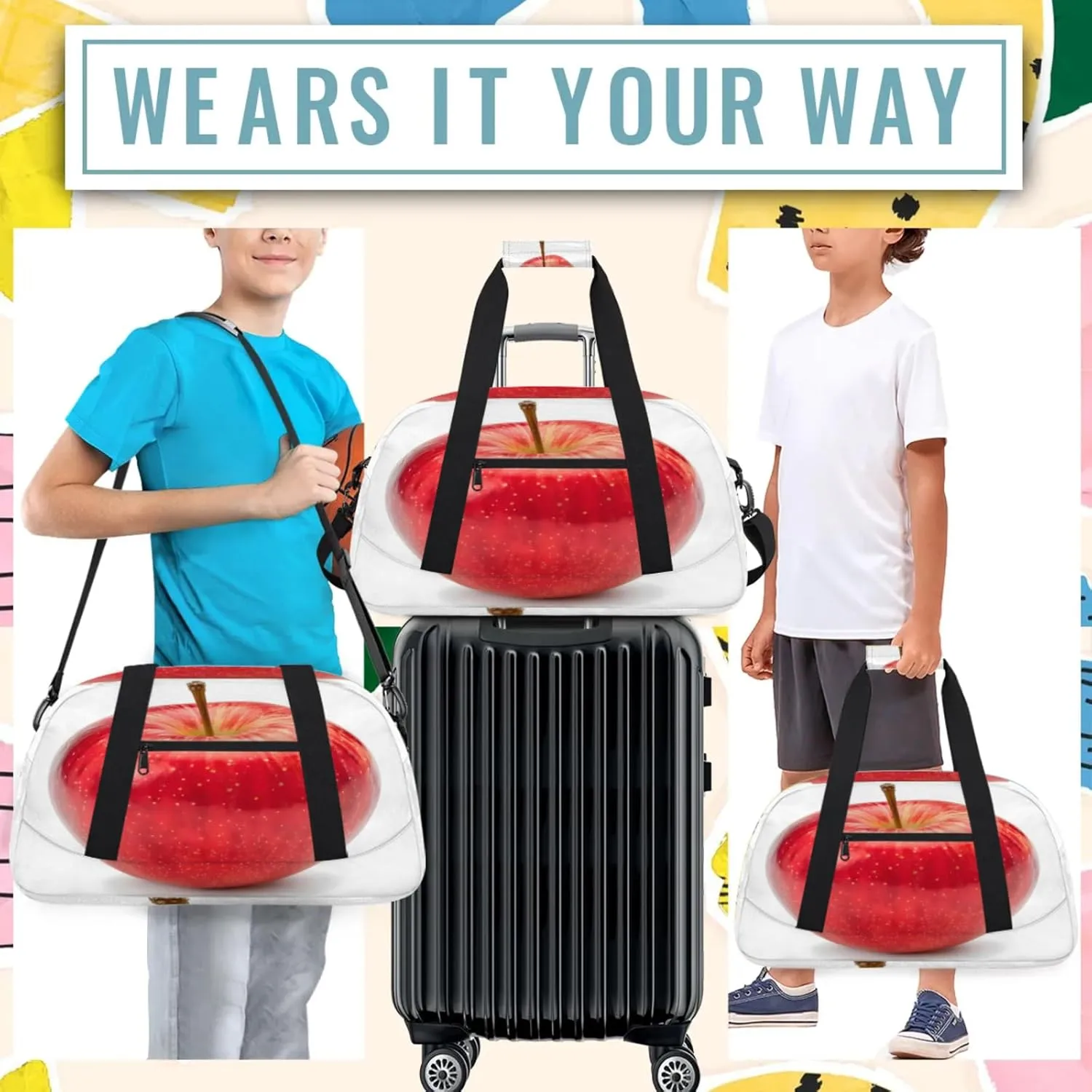 Red Apples Fruit Small Gym Bag 18 inch Carry On Duffel Bag for Weekender Travel Sports Workout Yoga Gymnastics Dance Ballet