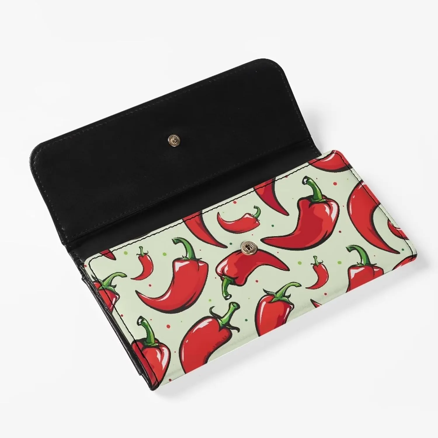Red Chilli Pepper Slim Clutch Wallets for Women PU Leather Credit Card Holder, Mexican Pepper Pattern Billfold Wallets Purse with Zipper Pocket