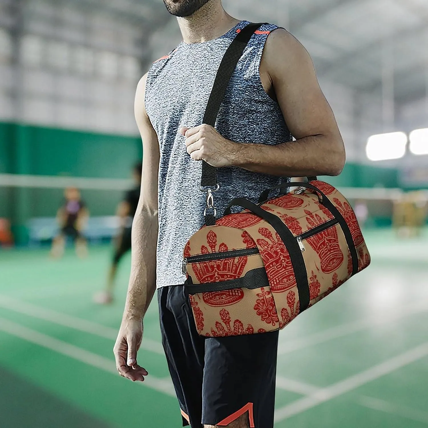 Red Crown Sports Gym Bag Carry on Holdalls for Men Small Duffel Bags for Women with Shoe Compartment