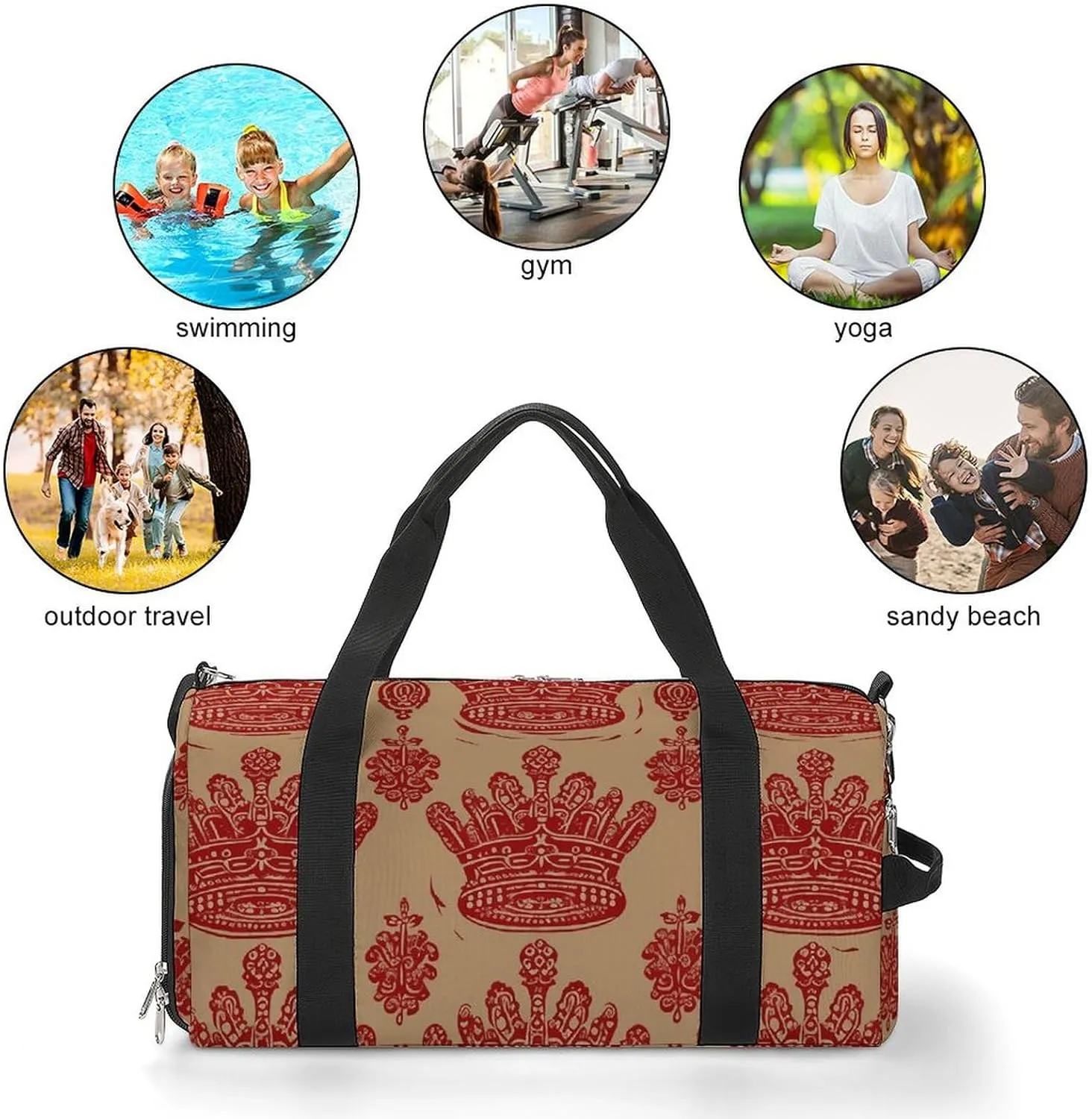 Red Crown Sports Gym Bag Carry on Holdalls for Men Small Duffel Bags for Women with Shoe Compartment