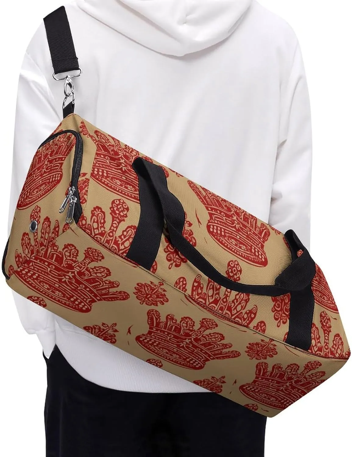 Red Crown Sports Gym Bag Carry on Holdalls for Men Small Duffel Bags for Women with Shoe Compartment