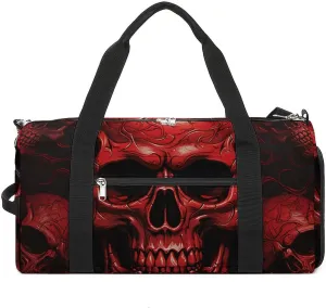 Red Skulls Sports Gym Bag Carry on Holdalls for Men Small Duffel Bags for Women with Shoe Compartment