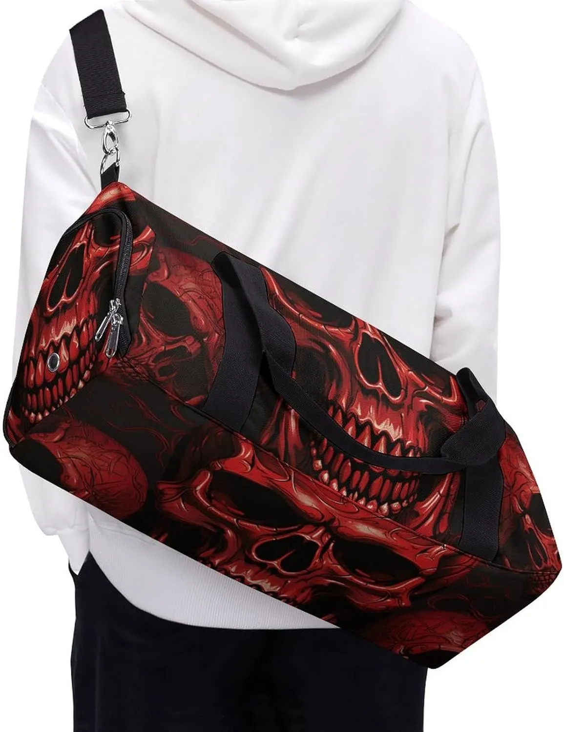 Red Skulls Sports Gym Bag Carry on Holdalls for Men Small Duffel Bags for Women with Shoe Compartment