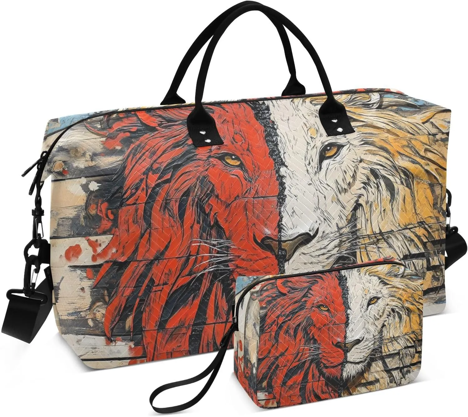Red White Lion Duffel Bag for Travel Gym Sport, Weekender Travel Bags Carry on Overnight Bag