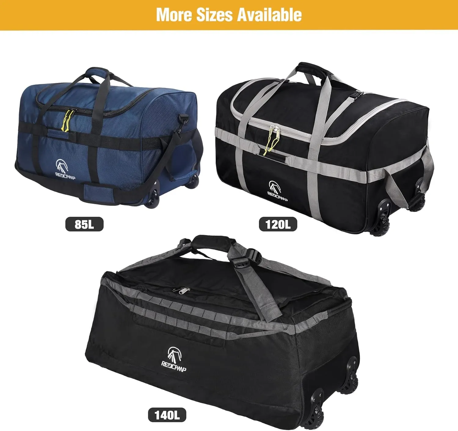 REDCAMP 85L/120L/140L Foldable Duffle Bag with Wheels, Large Travel Duffel Bag