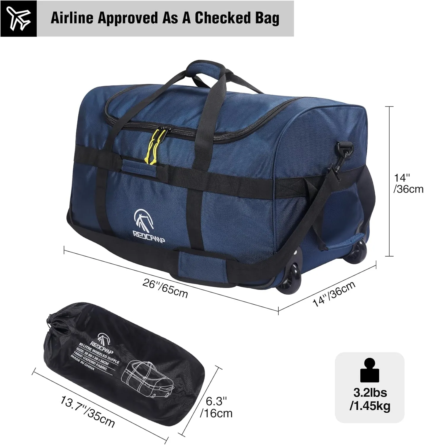 REDCAMP 85L/120L/140L Foldable Duffle Bag with Wheels, Large Travel Duffel Bag