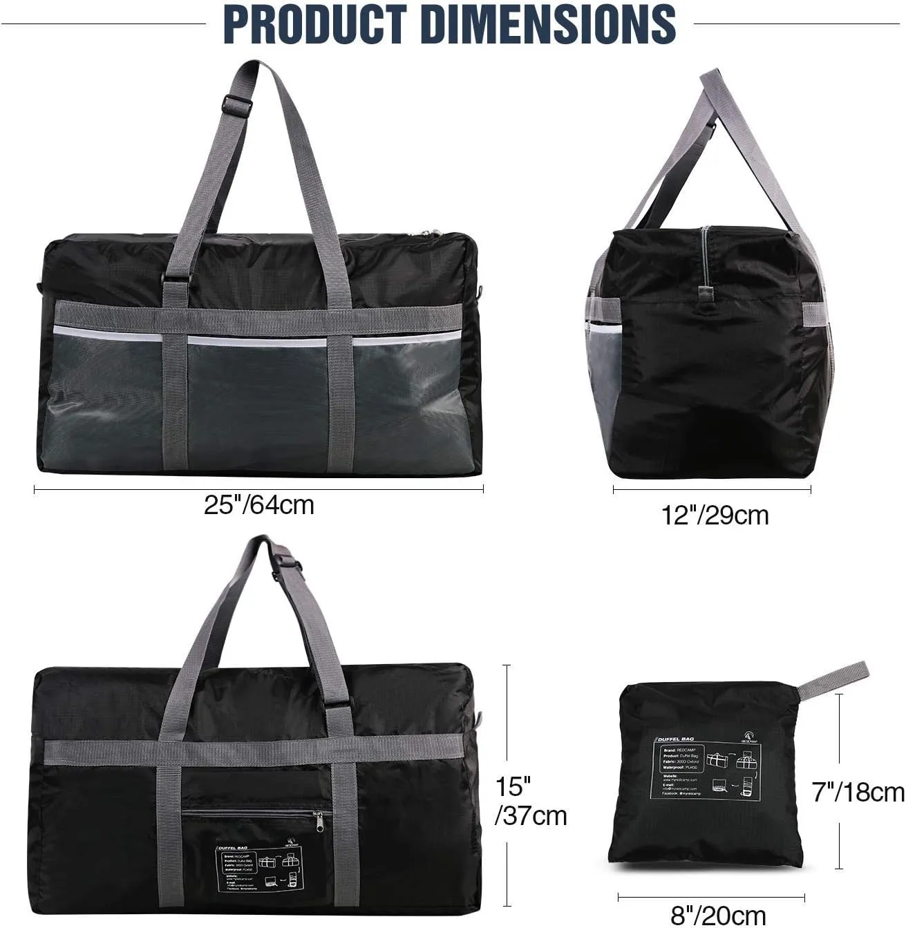REDCAMP Foldable Travel Bag, Large Sports Bag, 75L/96L/100L, Lightweight Waterproof Tote Bag