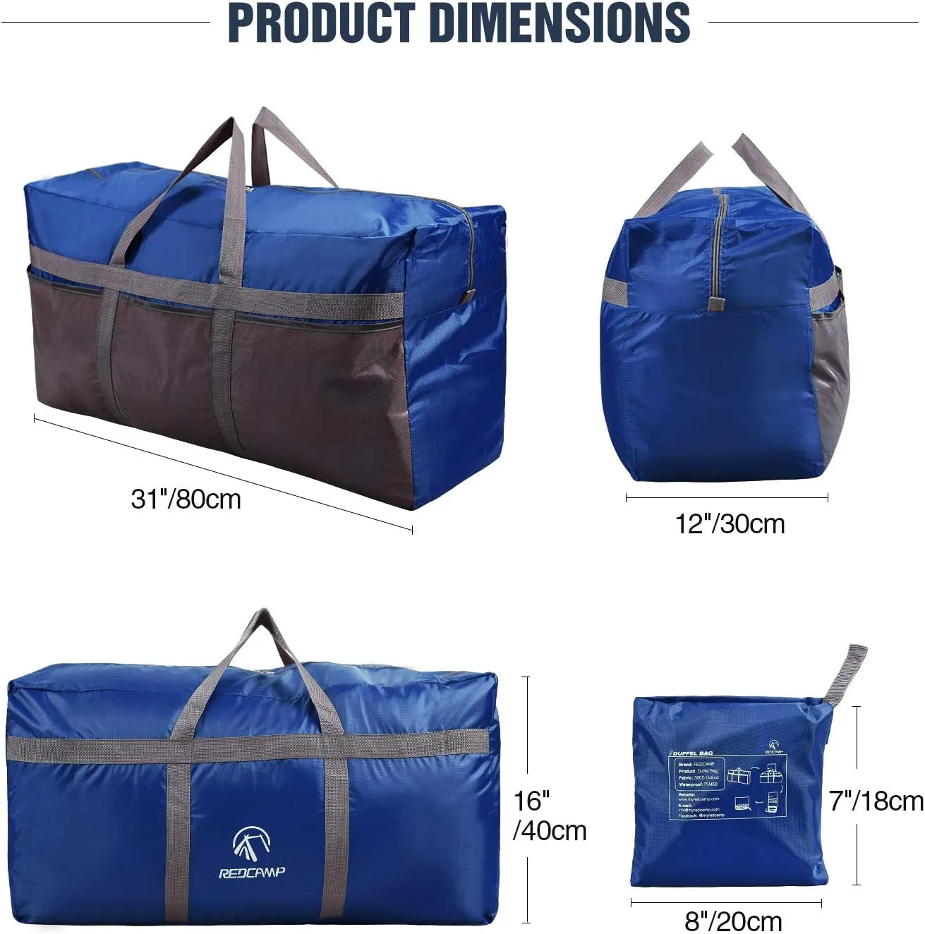 REDCAMP Foldable Travel Bag, Large Sports Bag, 75L/96L/100L, Lightweight Waterproof Tote Bag