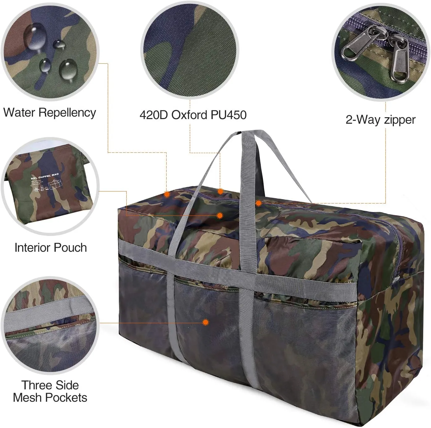 REDCAMP Foldable Travel Bag, Large Sports Bag, 75L/96L/100L, Lightweight Waterproof Tote Bag