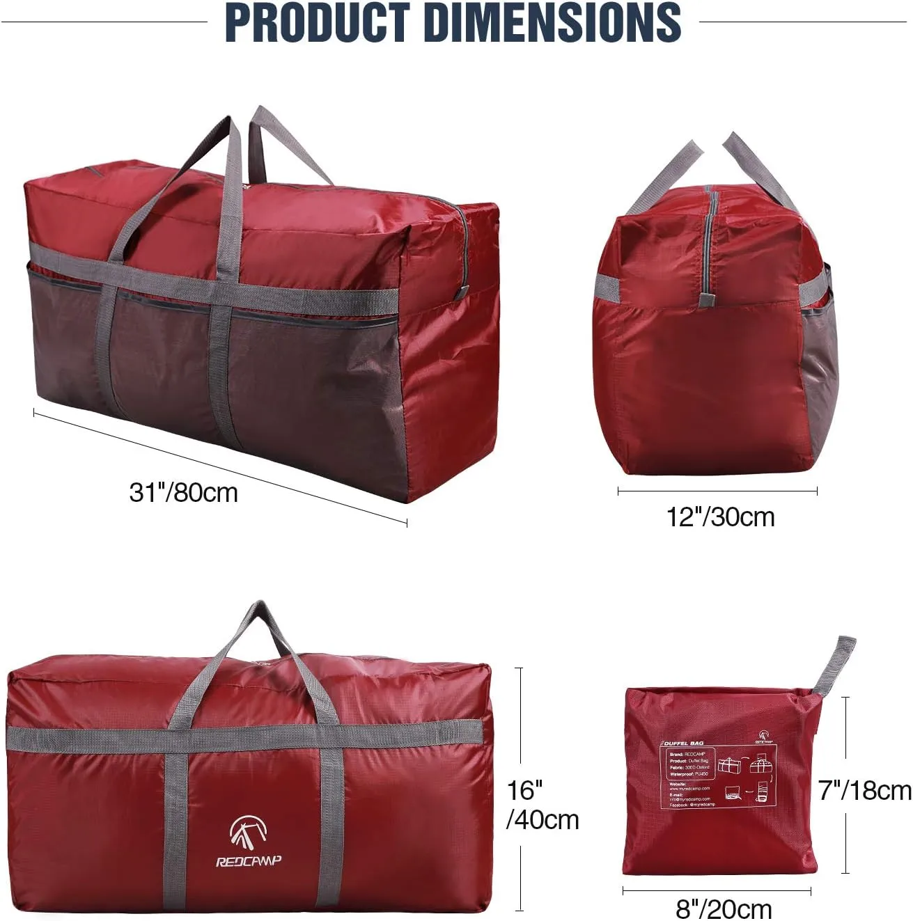 REDCAMP Foldable Travel Bag, Large Sports Bag, 75L/96L/100L, Lightweight Waterproof Tote Bag