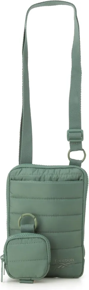 Reebok Women's Crossbody Bag - Quilted Nylon Sling Bag Travel Purse with Adjustable Strap and Secure Zipper Closures