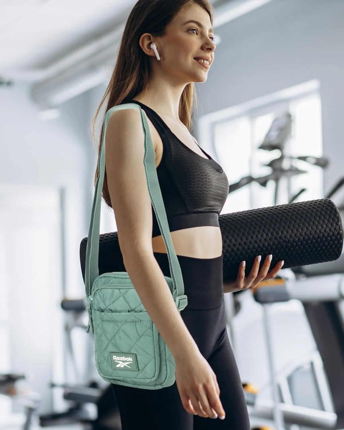 Reebok Women's Crossbody Bag - Quilted Nylon Sling Bag Travel Purse with Adjustable Strap and Secure Zipper Closures