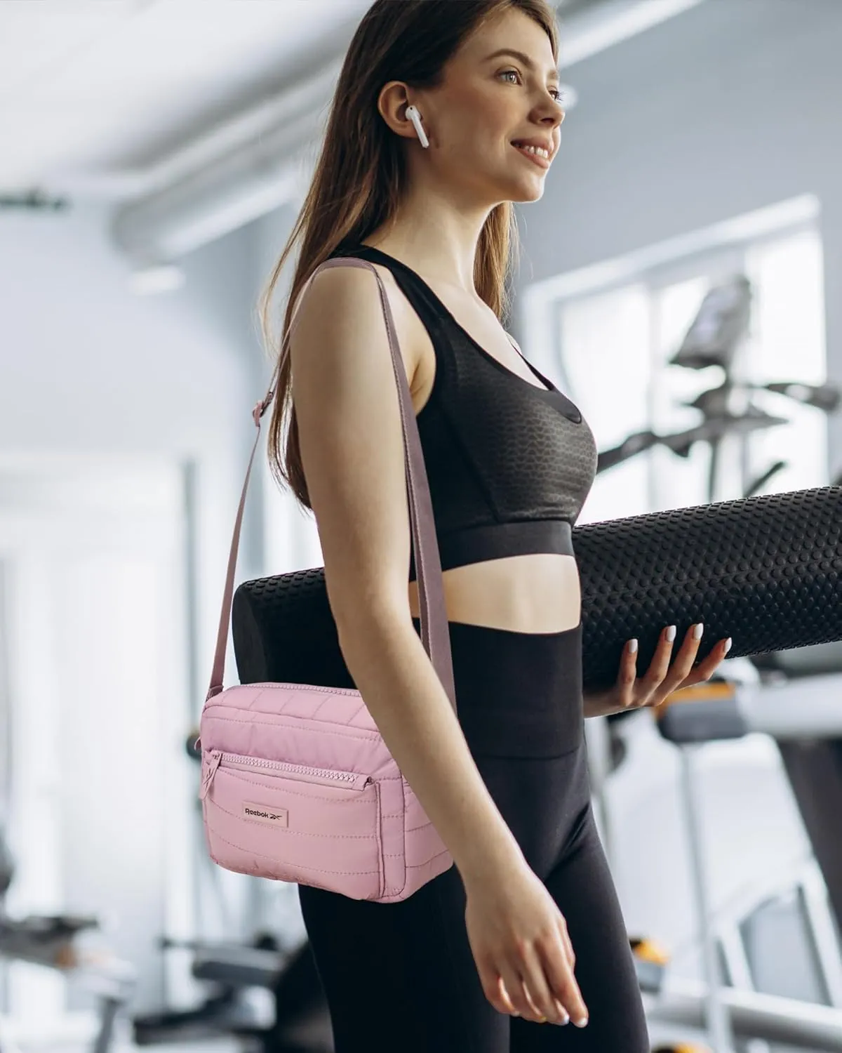 Reebok Women's Crossbody Bag - Quilted Nylon Sling Bag Travel Purse with Adjustable Strap and Secure Zipper Closures