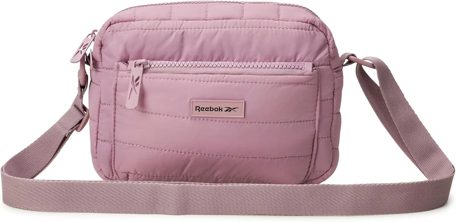 Reebok Women's Crossbody Bag - Quilted Nylon Sling Bag Travel Purse with Adjustable Strap and Secure Zipper Closures