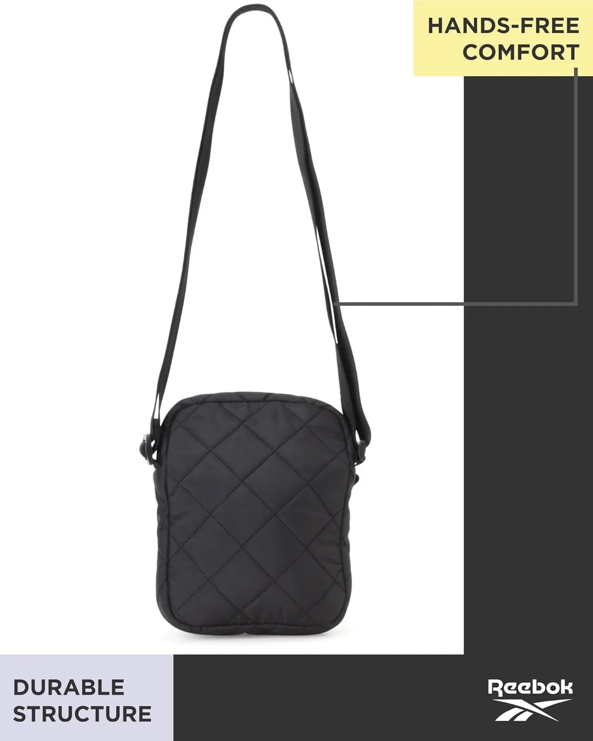 Reebok Women's Crossbody Bag - Quilted Nylon Sling Bag Travel Purse with Adjustable Strap and Secure Zipper Closures