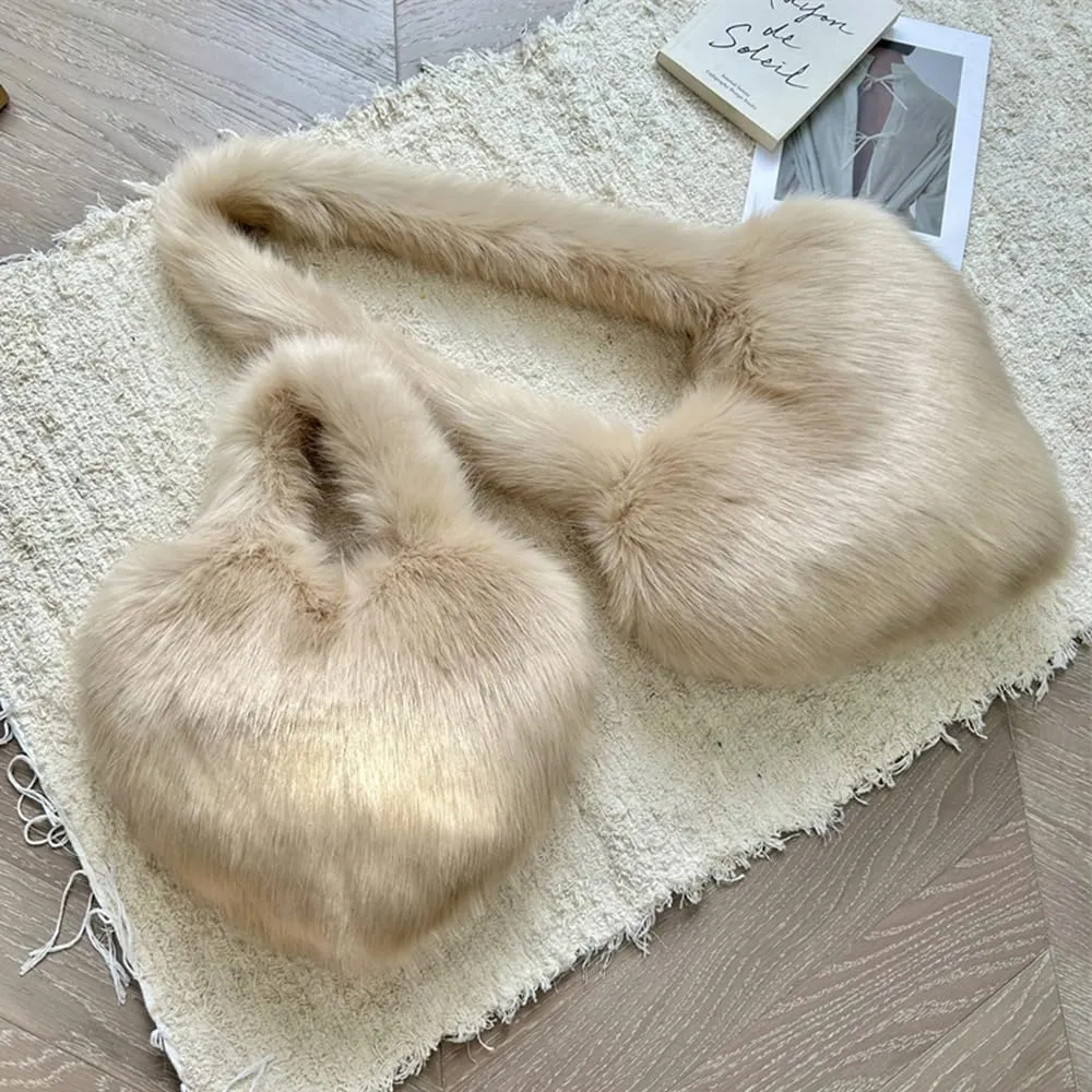 Rejolly Heart Shaped Furry Purse for Women Large Soft Shoulder Bag Fluffy Faux Fur Trendy Y2K Girls Handbag