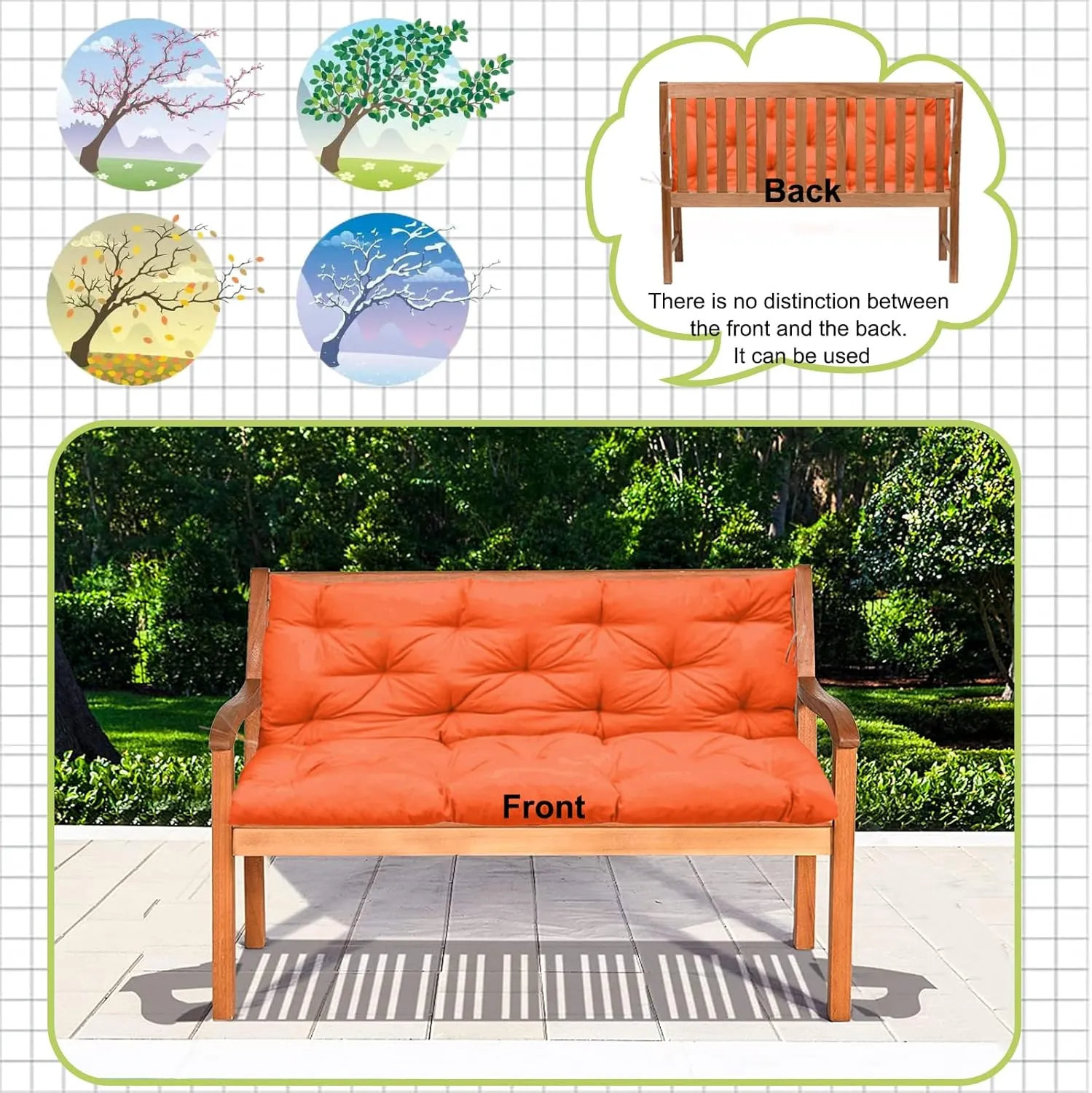 Replacement Cushions for Swing, Waterproof Porch Swing Cushion, 2-3 Seat Replacement Swing Seat Cushion with Backrest and Ties for Patio Backyard Porch Garden(Orange 40 * 60 in)
