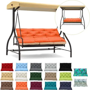 Replacement Cushions for Swing, Waterproof Porch Swing Cushion, 2-3 Seat Replacement Swing Seat Cushion with Backrest and Ties for Patio Backyard Porch Garden(Orange 40 * 60 in)