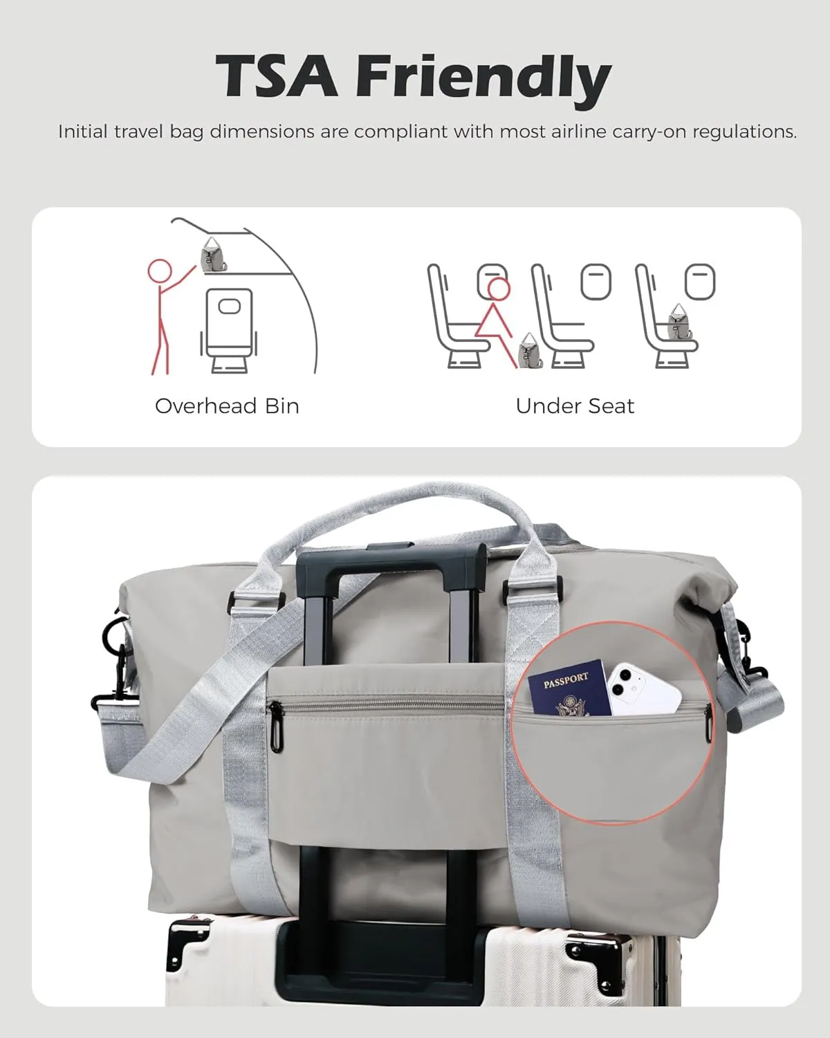 Retirement Gift for Woman, Initial Travel Duffel Bag, Sports Bag, Personalized Weekender Bag with Shoulder Strap, Monogram Overnight Bag, Gift for Friend Tween Girls Gifts (Letter E), Grey
