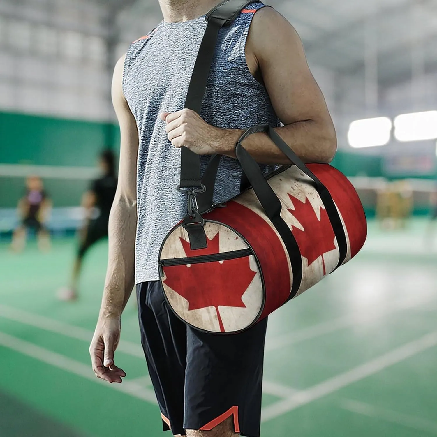 Retro Canada Flag Gym Bag Small Travel Duffle Bag with Compartment Carry On Weekender Bag for Women Men