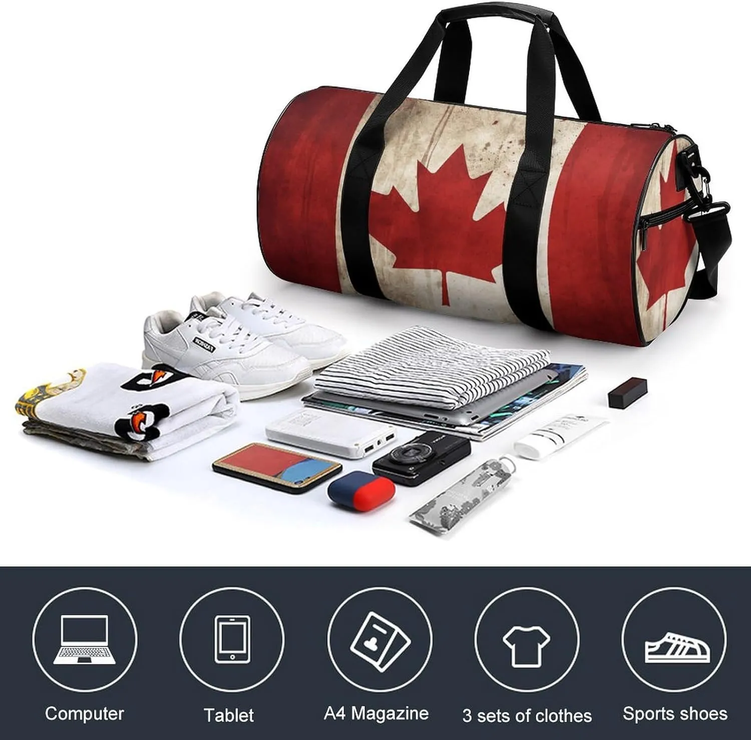 Retro Canada Flag Gym Bag Small Travel Duffle Bag with Compartment Carry On Weekender Bag for Women Men