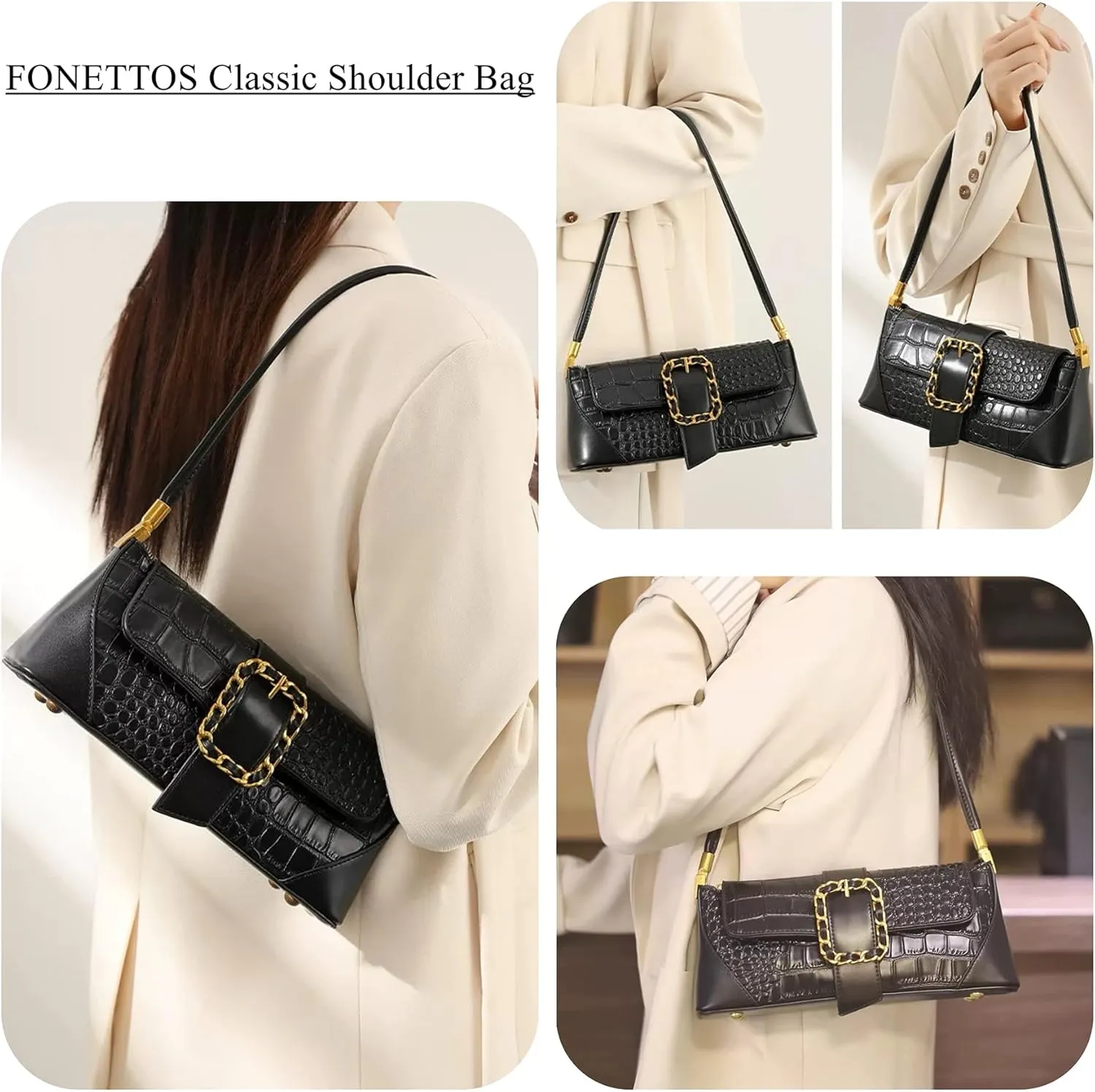 Retro French Clutch Handbag, Small Shoulder Bag for Women 90s Classic Purse Bag