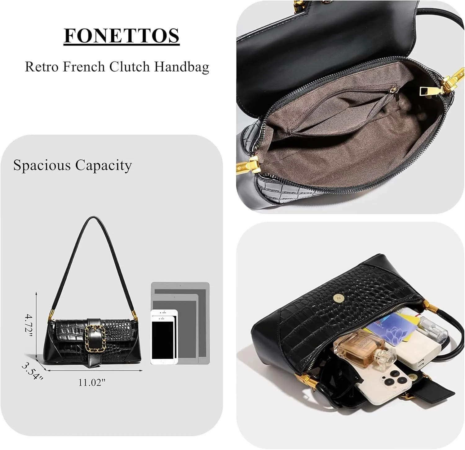 Retro French Clutch Handbag, Small Shoulder Bag for Women 90s Classic Purse Bag