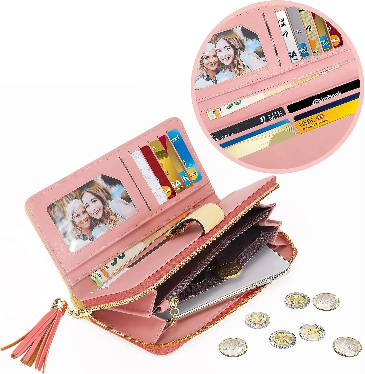 RFID Blocking Wallets Clutch Wallets for Women with Multiple Card Holder, Coin Pocket and Cellphone Compartment, Cinnabar Red