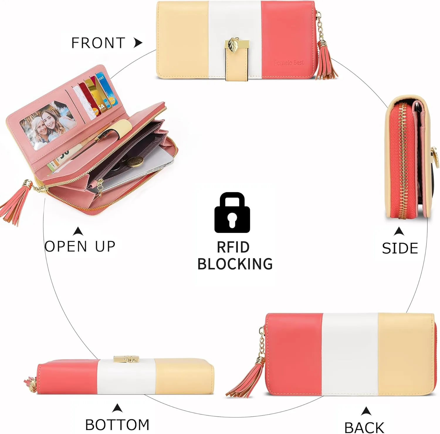 RFID Blocking Wallets Clutch Wallets for Women with Multiple Card Holder, Coin Pocket and Cellphone Compartment, Cinnabar Red