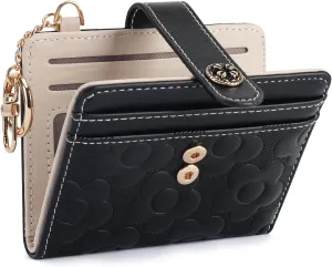RFID Wallet Women,Slim Small Wallets Embossed Flower Leather Bifold Compact Ladies Girls Wallet with Credit Card Holder Zipper Coin Pocket Black