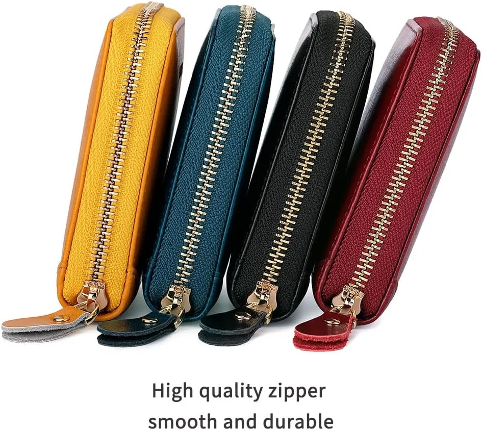 RFID Wallets for women Genuine Leather Zipper Purses Secure Large Capacity Multi-card Clutch colourful Travel Wallets (Bule)