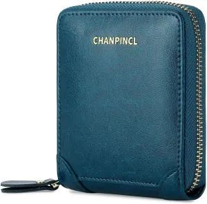 RFID Wallets for women Genuine Leather Zipper Purses Secure Large Capacity Multi-card Clutch colourful Travel Wallets (Bule)