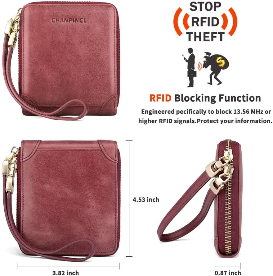 RFID Wallets for women Genuine Leather Zipper Purses Secure Large Capacity Multi-card Wallets Clutch Travel Wristlet (Purple)