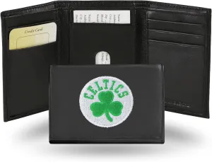 Rico Industries NBA Embroidered Genuine Leather Tri-fold Wallet 3.25" x 4.25" - Slim