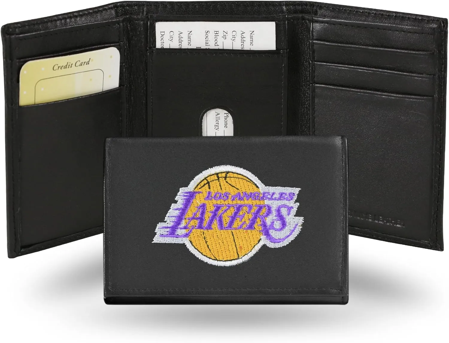 Rico Industries NBA Embroidered Genuine Leather Tri-fold Wallet 3.25" x 4.25" - Slim