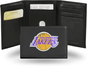 Rico Industries NBA Embroidered Genuine Leather Tri-fold Wallet 3.25" x 4.25" - Slim
