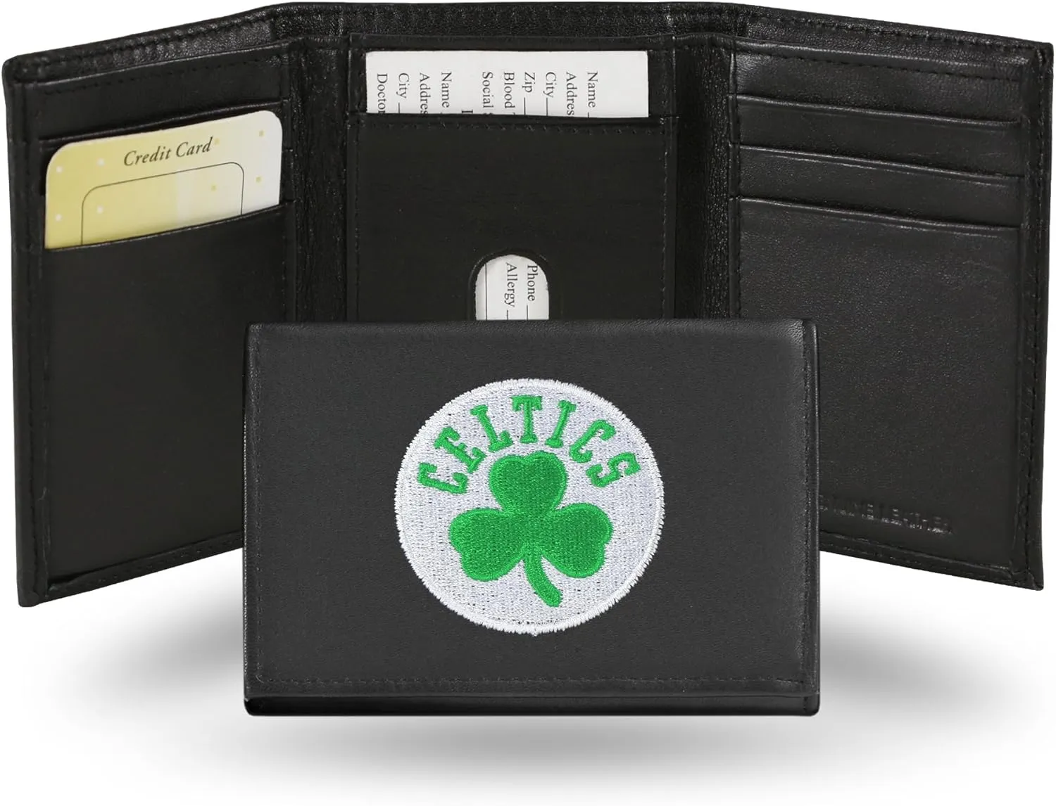 Rico Industries NBA Embroidered Genuine Leather Tri-fold Wallet 3.25" x 4.25" - Slim