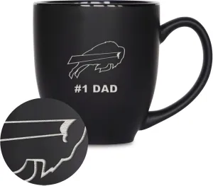 Rico Industries NFL Football #1 Dad 15oz Laser Engraved Matte Black Ceramic Bistro Mug - for Hot or Cold Drinks