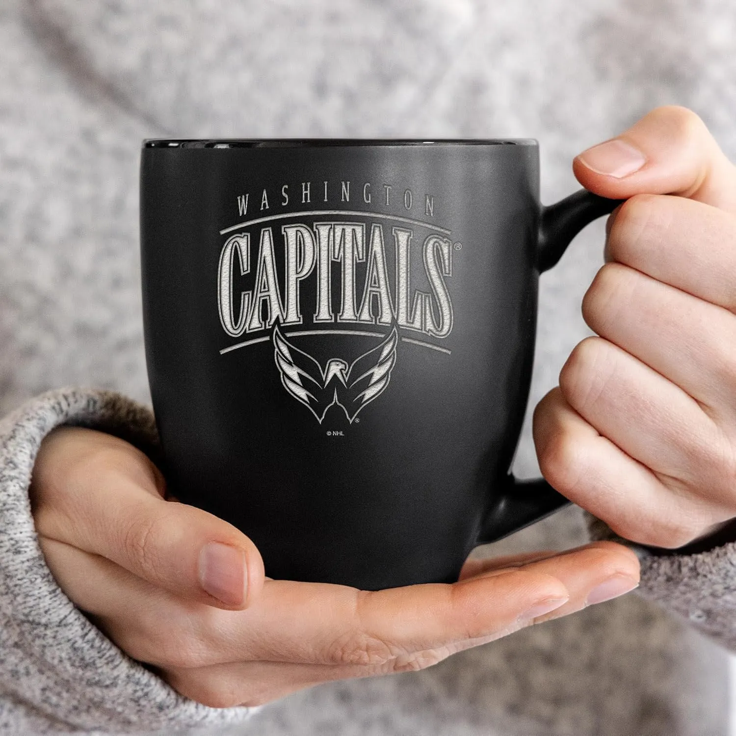 Rico Industries NHL Hockey Tribute 15oz Laser Engraved Matte Black Ceramic Bistro Mug - For Hot or Cold Drinks