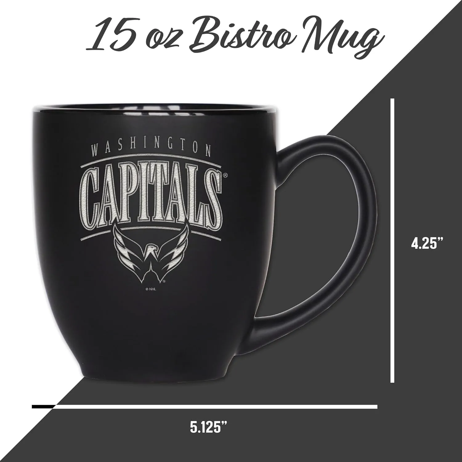 Rico Industries NHL Hockey Tribute 15oz Laser Engraved Matte Black Ceramic Bistro Mug - For Hot or Cold Drinks