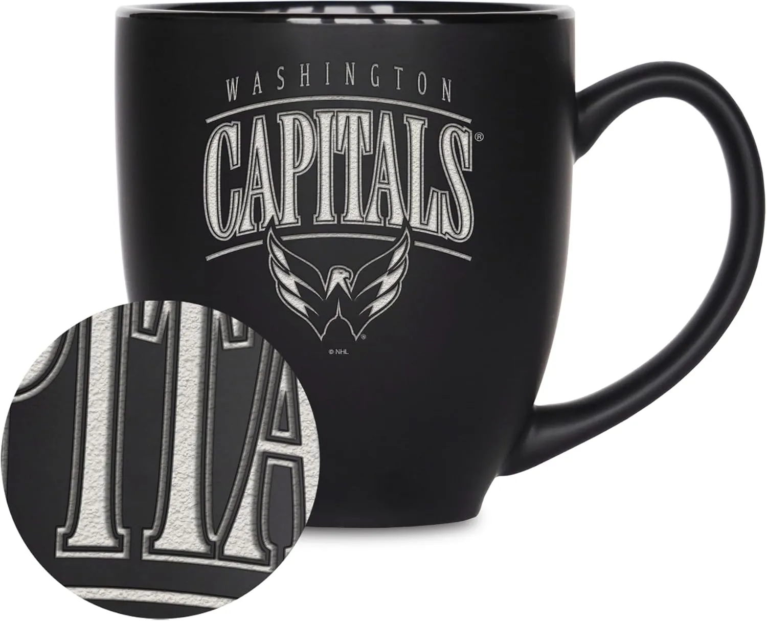 Rico Industries NHL Hockey Tribute 15oz Laser Engraved Matte Black Ceramic Bistro Mug - For Hot or Cold Drinks