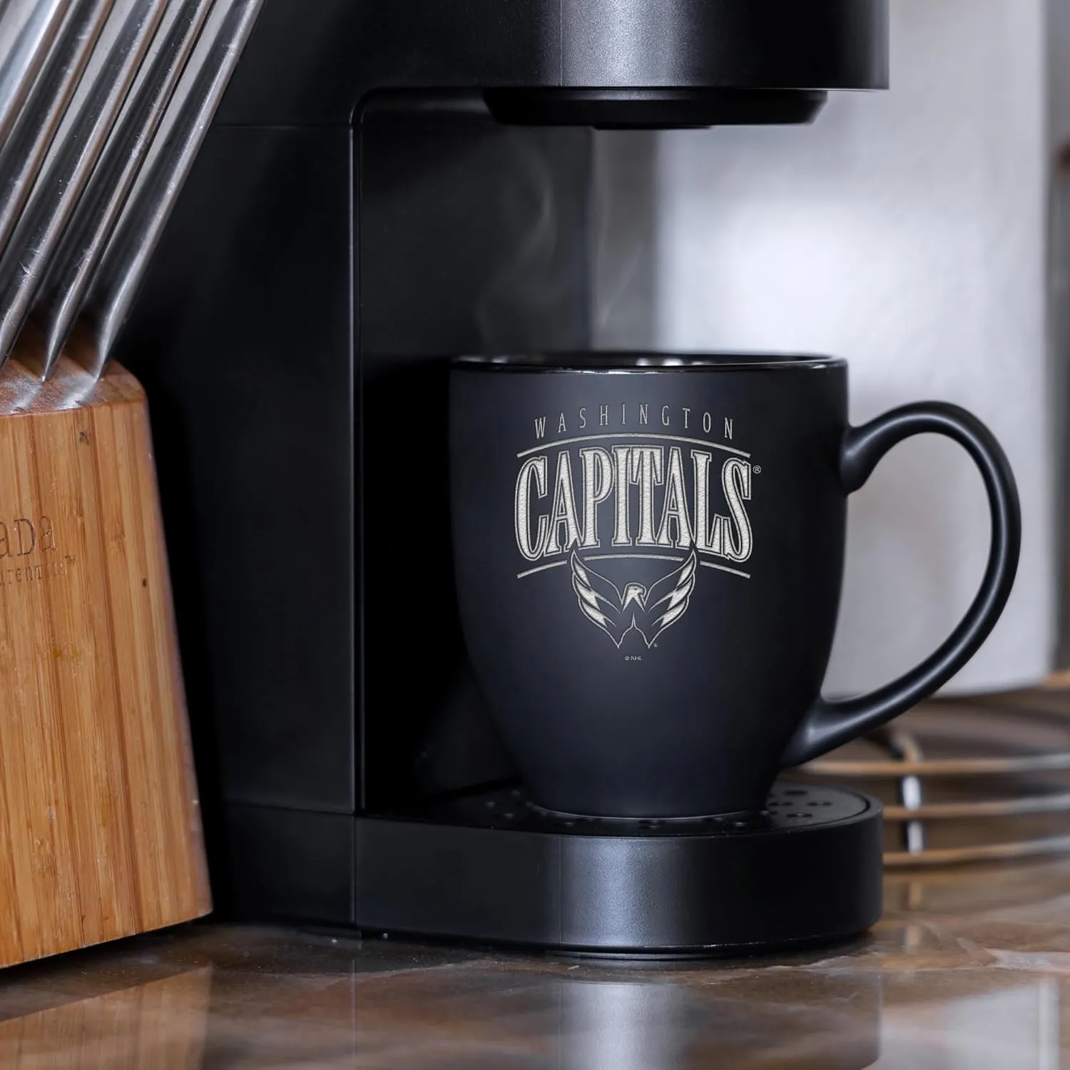 Rico Industries NHL Hockey Tribute 15oz Laser Engraved Matte Black Ceramic Bistro Mug - For Hot or Cold Drinks