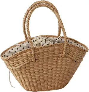 rismart Women Summer Beach handbag Handmade Straw Tote Bag for Vacation Picnic Daily