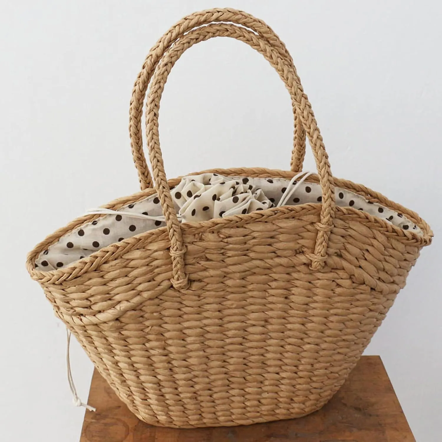 rismart Women Summer Beach handbag Handmade Straw Tote Bag for Vacation Picnic Daily